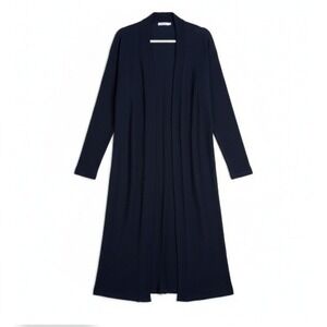 Mersea Ribbed Knit Long Cardigan Sweater Navy Blue Coastal Minimalist One Size